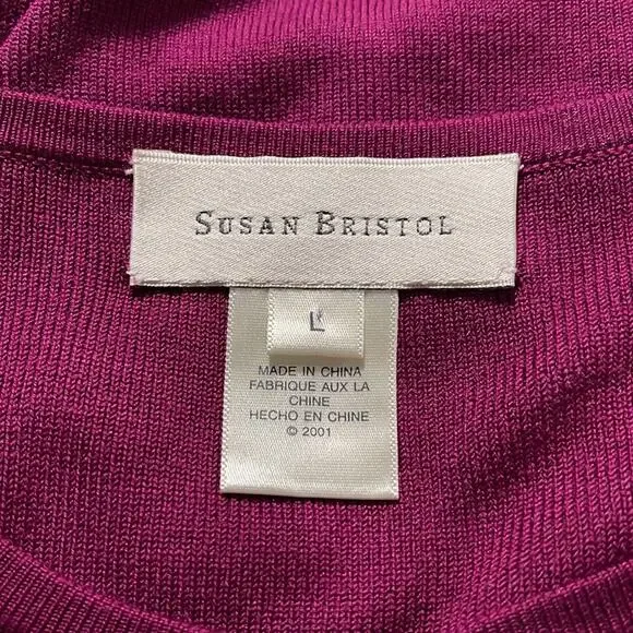 NEW Susan Bristol Silk Blend Sequin Detailed Berry Cardigan Women's Size L NWT - Picture 6 of 7